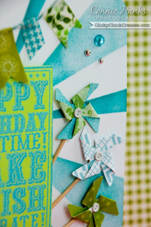 Connie Hanks Photography  //  ClickyChickCreates.com  //  Happy birthday card featuring washi banner and pinwheels