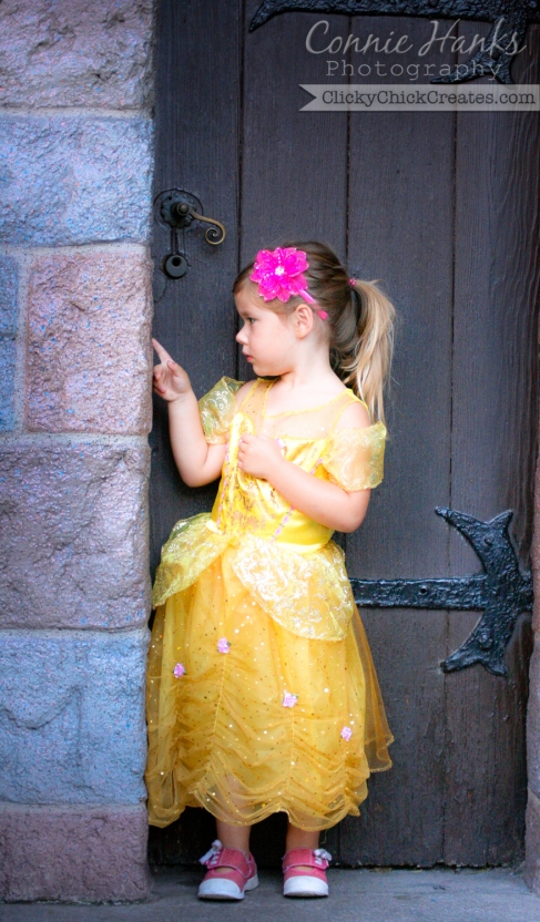 Connie Hanks Photography  //  ClickyChickCreates.com  //  princess Belle in front of a castle door