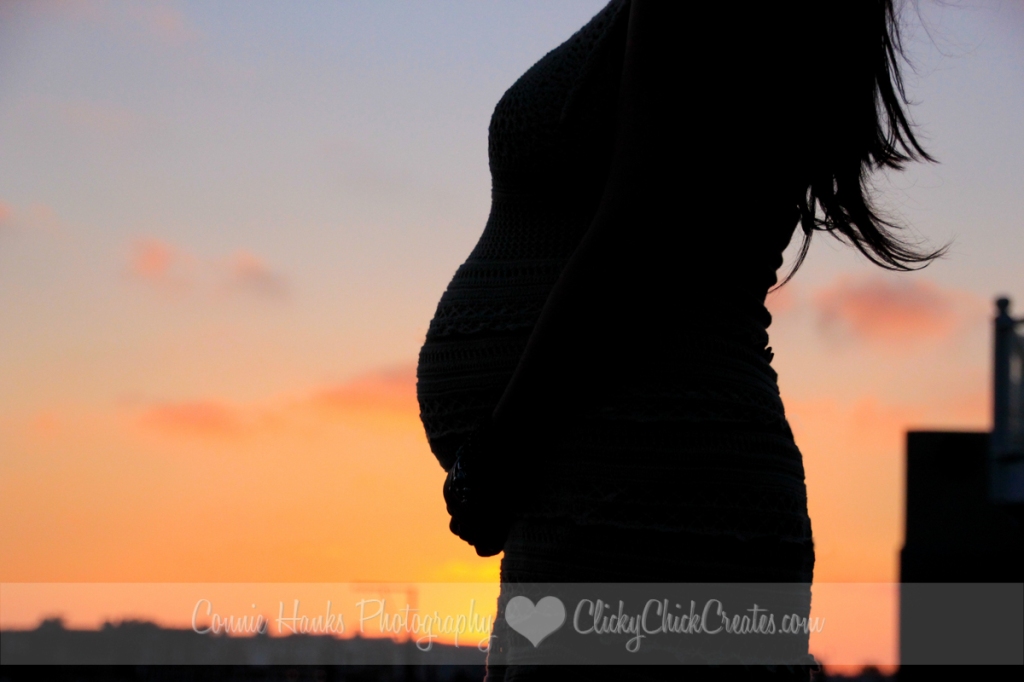 Connie Hanks Photography // ClickyChickCreates // M+R maternity session - golden hour beach silhouette in Newport private beach