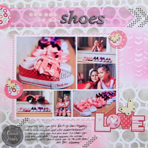 ClickyChickCreates.com // using stencils and inks, vellum and Washi tape to create custom scrapbook pages