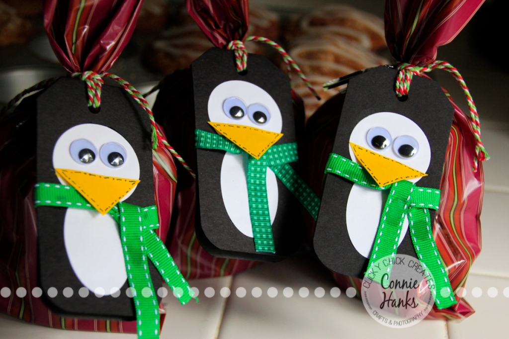 Connie Hanks Photography // ClickyChickCreates.com // Penguin gift tags, handmade, paper crafting, google eyes, goodie treat bags