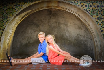 Connie Hanks Photography // ClickyChickCreates.com // Siblings, kids, photos, pre-tween, Balboa Park, spring, peach, blue, boy, girl,