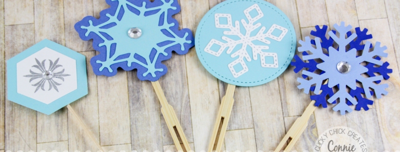 Connie Hanks Photography // ClickyChickCreates.com // Snowflake Cupcake Toppers, stitched snowflakes, variations, stamping, punches, die cut