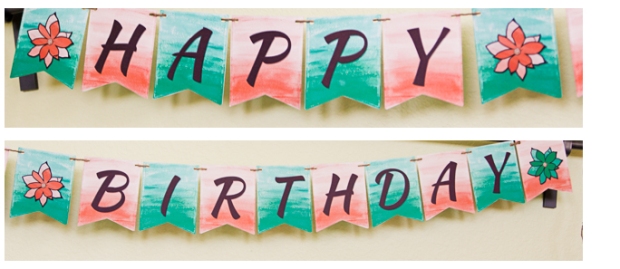 Connie Hanks Photography // ClickyChickCreates.com //Spring party printables, spring  or summer birthday party, garden party, etsy, printable, banner, cupcake toppers, straw flags, water bottle wraps, coral, mint, orange, green