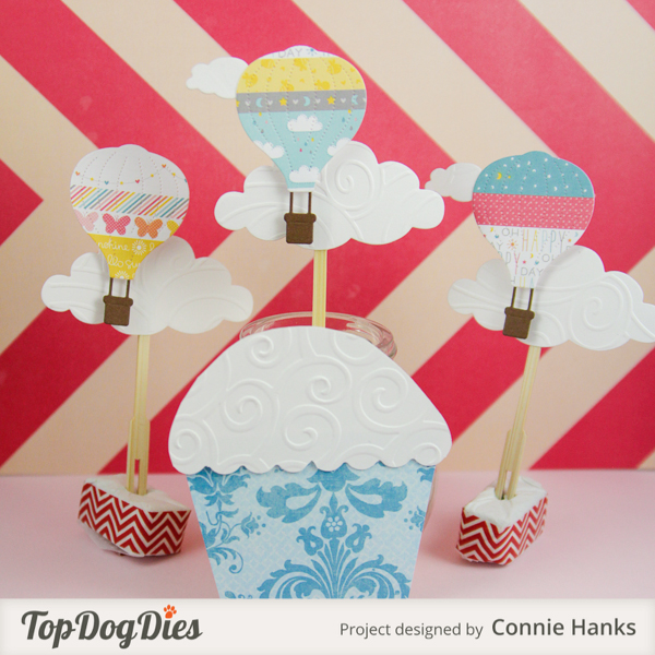 Connie Hanks Photography // ClickyChickCreates.com // handmade cupcake toppers using Top Dog Dies, hot air balloon theme
