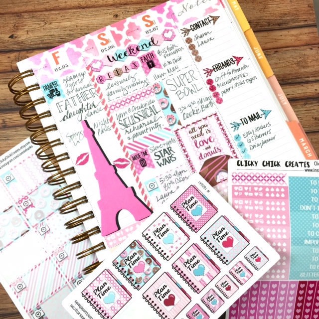 ClickyChickCreates.com // Plan with Me February 2016, pink, donuts, Eiffel Tower, kisses, Inkwell Press, Mission Board