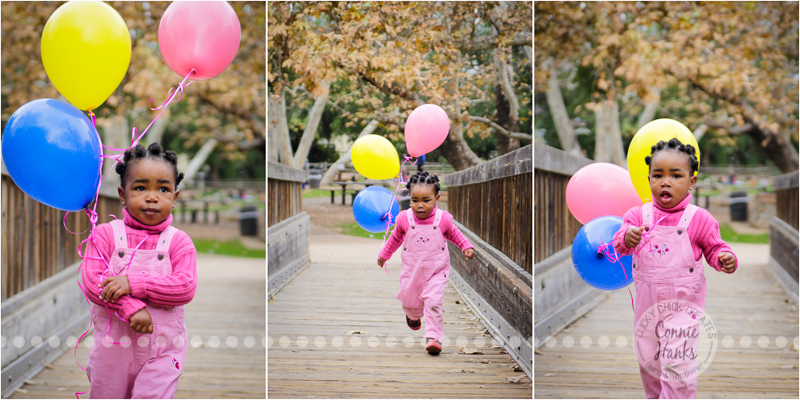 Connie Hanks Photography // ClickyChickCreates.com // birthday, toddler photos, San Diego family photography, child photo session, family photography, rustic park, balloons, toddler
